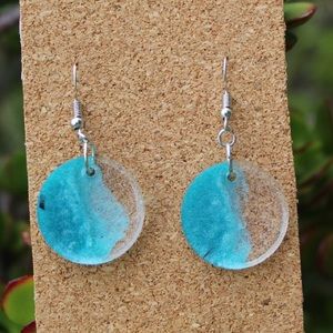 Blue and Clear Resin Earrings.